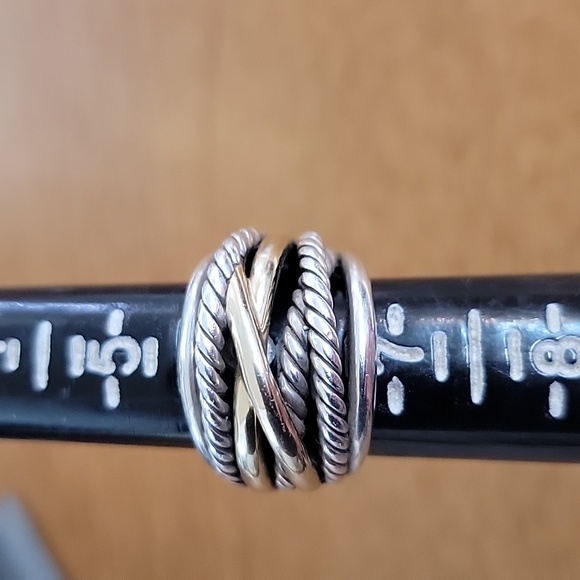 David Yurman Crossover Ring In Sterling Silver with 14k Yellow Gold - Picture 8 of 9